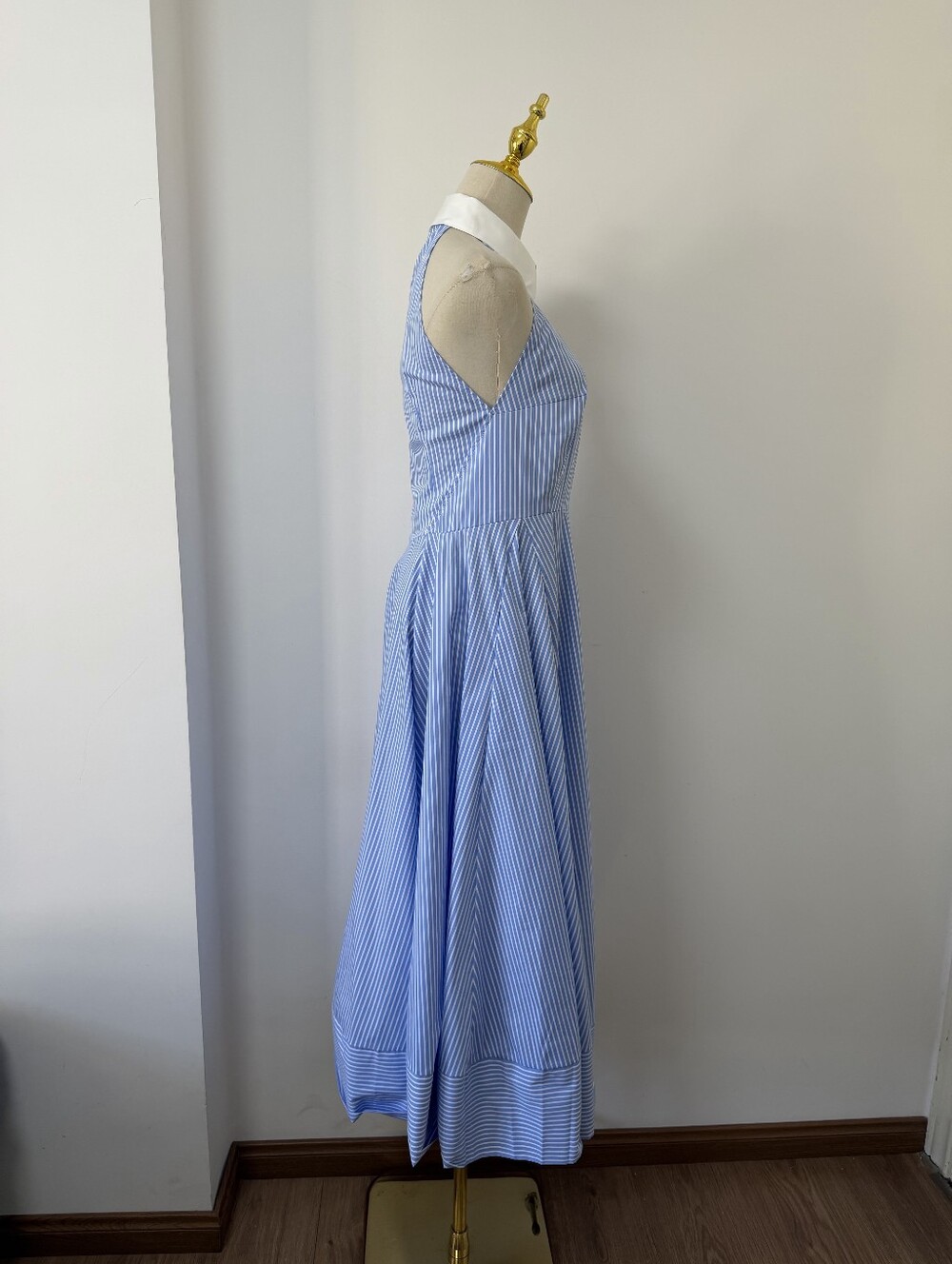 Self Portrait Blue Striped Cotton Midi Dress - Picture 8 of 13